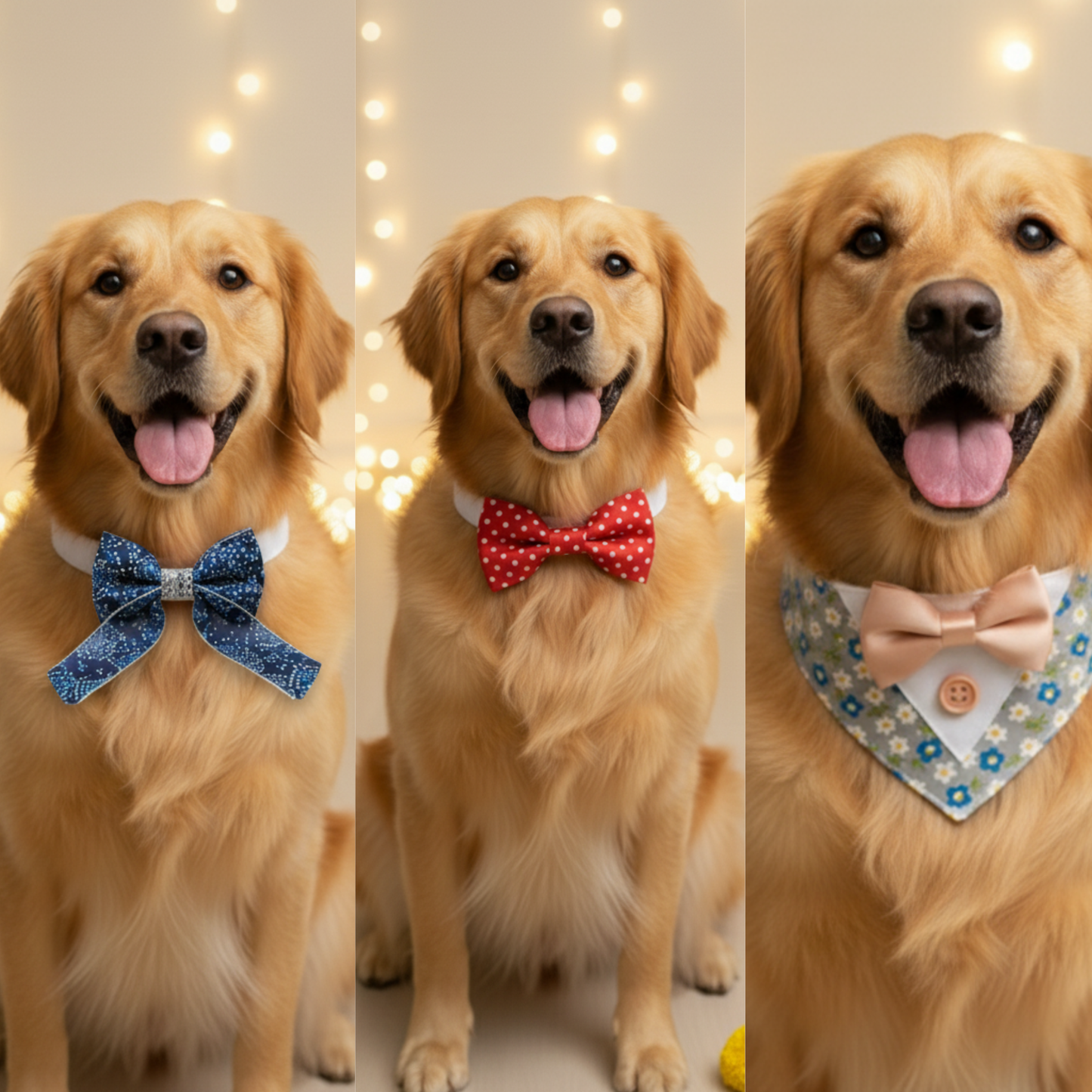 happietail Luxe 3-in-1 Interchangeable Bow Collar Set | Instant Style & Comfort for Your Pet