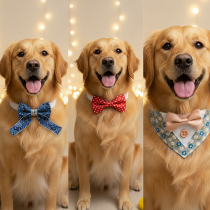 happietail Luxe 3-in-1 Interchangeable Bow Collar Set | Instant Style & Comfort for Your Pet